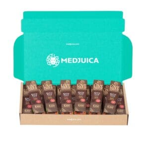 Medjuica box containing 15 x 40g 84% Lovechoc Ultra Pure Dark Chocolate bars